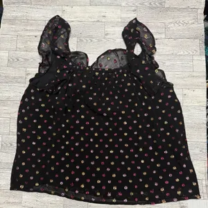 LOFT Shimmer Metallic Polka Dot Ruffle Sleeveless Top Women’s Size‎ Petite Large thumbnail 5