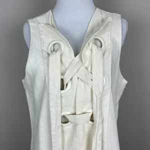 Hyacinth House Tuckernuck‎ Mini Dress Womens Medium Ivory Linen Cotton Lace Up M thumbnail 10