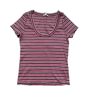 Madewell Pink and Black Striped Scoop Neck Short Sleeve Tee L thumbnail 1