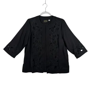 Bob Mackie Wearable Art Jacket Open Front‎ Geometric Cutout Black Small Linen thumbnail 2