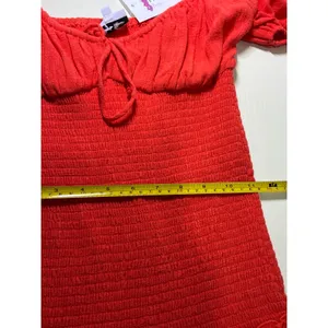Sky to Moon Red orange Mini Dress Puff‎ Sleeve Tiered Ruffle Small NEW thumbnail 7