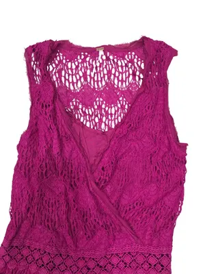 Free People Raspberry Lace Sleeveless Mini Dress Wrap Style Flowy Boho Sz Small thumbnail 6