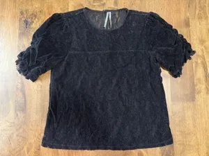 EUC Women's By Anthropologie Black Velvet and Lace Blouse Top Size XS‎ thumbnail 1