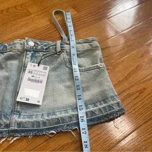 ZARA TRF‎ DENIM SKIRT EFFECT CROP JEAN TOP Sz XS thumbnail 7