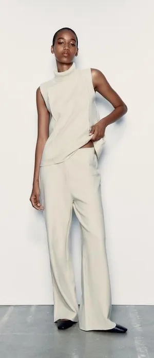 NWOT Zara wide-leg soft trousers in ecru. Size Large thumbnail 1