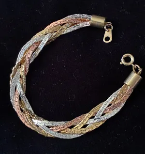 Mixed Metal Gold, Rose & Silver Tone Twisted Woven Mesh Statement Bracelet 7.5" thumbnail 1