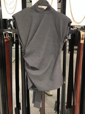 ZARA NWT ruched side wrap tie neck Charcoal Gray Tie-Neck Sleeveless Top thumbnail 4
