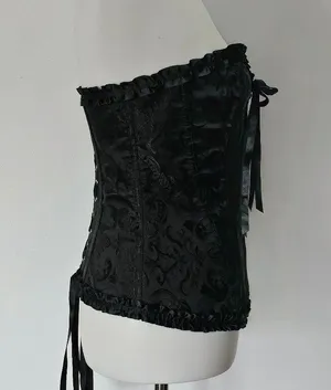 Black Satin Jacquard Lace Up Back Corset Size XL thumbnail 4