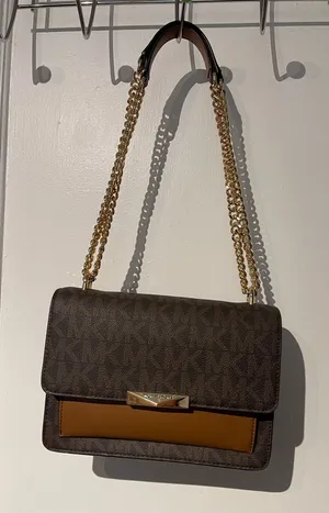 Michael Kors Brown Logo-Print Shoulder Bag with Light Brown Accent and Gold Chain thumbnail 1