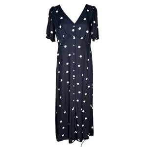 Old Navy M Polka Dot Midi Dress Navy Full‎ Button Front Classic Empire Waist thumbnail 3