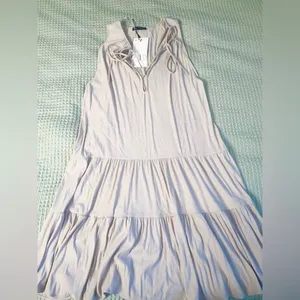 Zara NWT Beige Tiered Babydoll Midi Dress Soft Resort Wear Casual Summer Boho S thumbnail 9