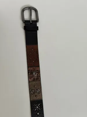 Y2K Fossil Belt Leather Studded Flower Black Brown Silver Gold Gunmetal Buckle thumbnail 11
