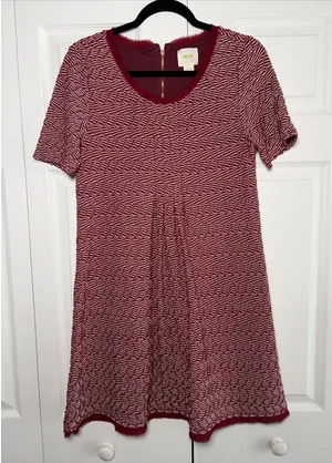 Maeve Textured Shift Dress Womens Size‎ M Burgundy Fringe Anthropologie Boho thumbnail 1