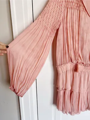 LoveShackFancy • Smocked Popover Dress in Faded Marsala pink chiffon georgette thumbnail 10