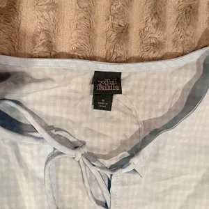 Wild Fable Blue Gingham Tie Front Peplum Puff Sleeve Top Womens Medium thumbnail 3