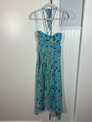A.L.C. Frank New Violet‎ Silk Floral Chiffon Halter Handkerchief Hem Midi Dress size 00 thumbnail 2