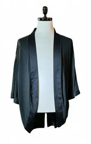 Victoria's Secret Black Satin Trim Kimono Robe Cardigan M‎ Sheer Goth Grunge thumbnail 1