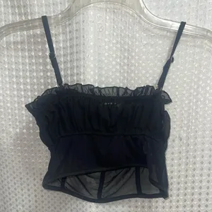 Cute black mesh babydoll crop top from Shein in a fairy-grunge, milkmaid style. thumbnail 2