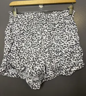 Aerie Paperbag Shorts Womens Small White Leopard Elastic Waist Ruffle Lounge thumbnail 1
