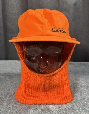 VTG Cabela's Blaze Orange Insulated SZ L Winter Hunting Hat Knit Face Cover USA thumbnail 1