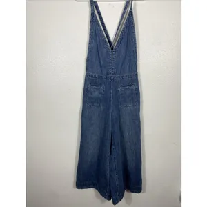 Free People We The Free Rambler Denim Wide Leg Overalls Jumpsuit Size 4W thumbnail 3