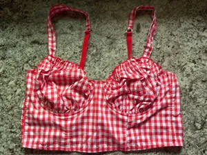 Colsie red-and-white gingham woven corset bra top thumbnail 1