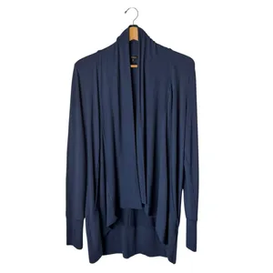 Quince French Terry Modal Cardigan Women Medium Navy Thumbholes Open Front thumbnail 2