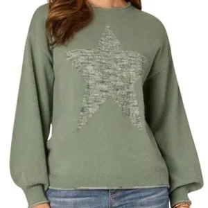 Democracy Space Dye Star Sweater Top Green Blouson Sleeve Ethereal Indie‎ Twee thumbnail 1