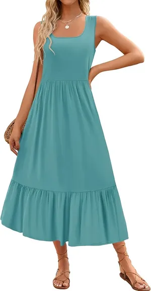 Zesica maxi dress blue sage sleeveless size M sundress with pockets thumbnail 10