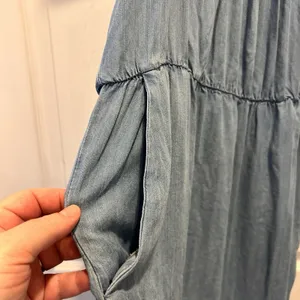 Maurices Light Wash Chambray‎ Halter Dress Beaded T-Back Empire Waist Blue Large thumbnail 5