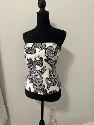 White House Black Market Corset Top Black White thumbnail 2