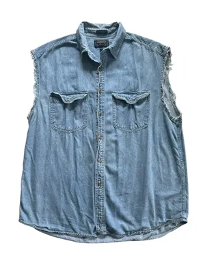 Aeropostale 100% Cotton Boxy Oversized Denim Button Cut Off Shirt Size XL thumbnail 2