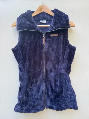 Columbia Fleece Vest Navy Blue Full Zip Hooded Collar Outdoor Hiking Small thumbnail 1