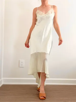Vintage Silk Lace-Trim Slip Dress in Pale Seafoam Color thumbnail 5