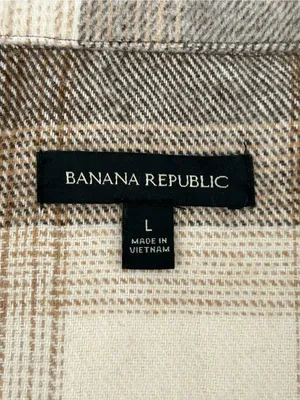 Banana Republic Brown Beige Plaid Wool Blend Shirt Jacket Size L thumbnail 8
