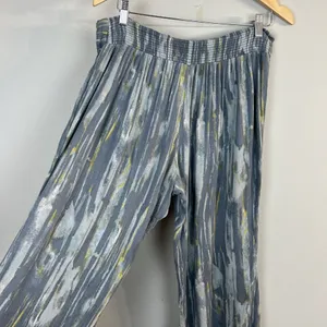 Free People Pants‎ Womens Large Gray Blue Yellow Abstract Wide Leg Boho Lounge thumbnail 7