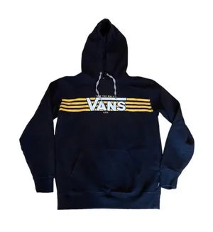 Vans Black Hoodie Sweatshirt Yellow Stripe Checkerboard Laces Mens S Skater thumbnail 1