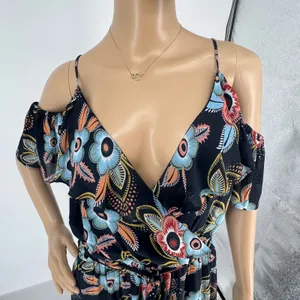 Ann Taylor Loft Floral Cold Shoulder Maxi Dress Navy Blue‎ Large Wrap Tie Waist thumbnail 4