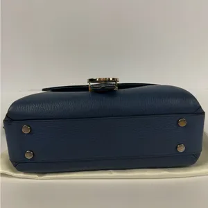 Gucci GG Interlocking Navy Leather Satchel with Gold Chain Made in Italy thumbnail 10