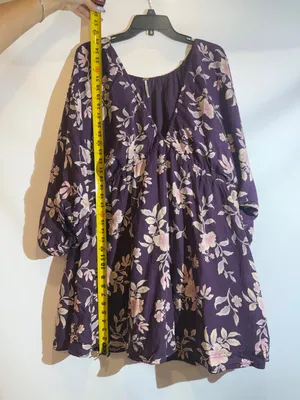 Free People Portia Printed V-Neck 3/4 Sleeve Linen Casual Everyday Mini Dress L thumbnail 6