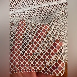 White Mesh T-shirt with Rhinestones Sheer White Mesh Top thumbnail 7