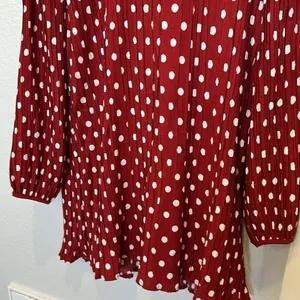 Lulus Pleat to Meet You Wine Red Polka Dot Long Sleeve Shift‎ Dress thumbnail 7