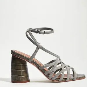 Sam Edelman Daffodil Croc Strappy Heel Sandal in Mineral Green Suede NEW thumbnail 5