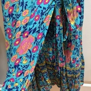 ZESICA Womens Teal Floral Wrap Dress Short Sleeve Boho‎ V-Neck Mini Dress S thumbnail 6