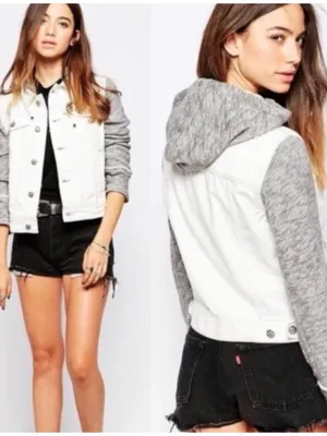 Free People Knit Hooded Denim Jacket thumbnail 4