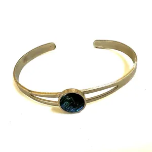 Silver tone blue bead cuff bracelet thumbnail 6