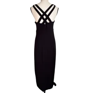 VTG Y2K Sz 10 Evening Dress Slit Beaded‎ Tassel Black Whimsygoth Romantic Gown thumbnail 2