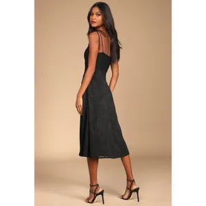 NWT Lulus Loveliest Looks Black Floral Jacquard Tie-Strap Midi Dress Party Sz M thumbnail 3