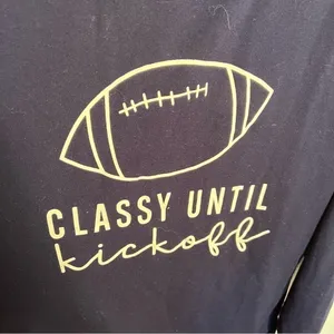 Women's Size Small Crewneck Sweatshirt Navy White Classy Until Kickoff Football thumbnail 4