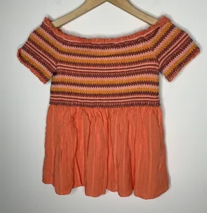 Coco+Jaimeson Womens Medium Top Smocked Cropped Peplum Ruffle Orange Multicolor thumbnail 1
